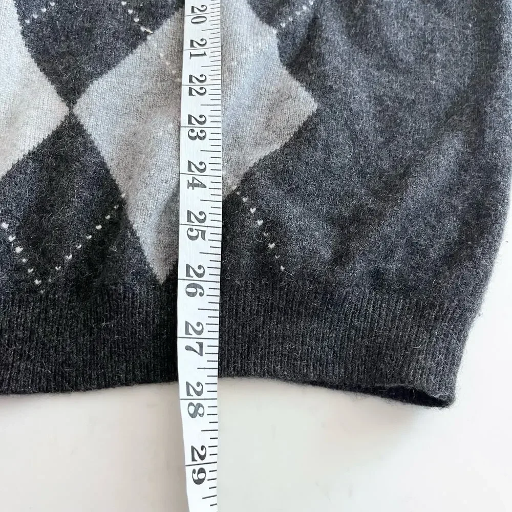 Allen Solly Black Gray Argyle 100% 2-Ply Cashmere Crewneck Pullover Sweater XL